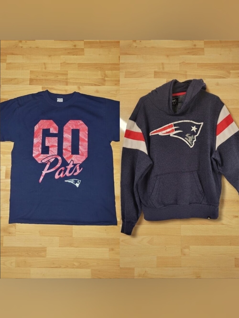 New England Patriots Men's LARGE Blue T-shirt And Hoodie Bundle NFL Y2K Retro